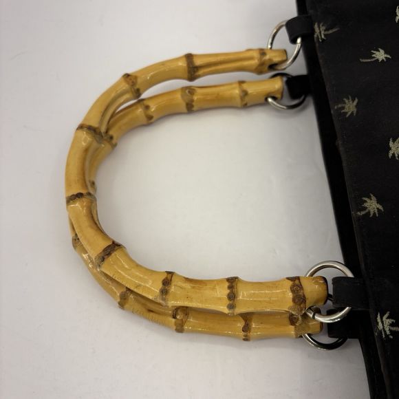 Sunny Hawaii Bamboo Handles Black Palm Trees Snap Closure Purse Handbag - Picture 7 of 16